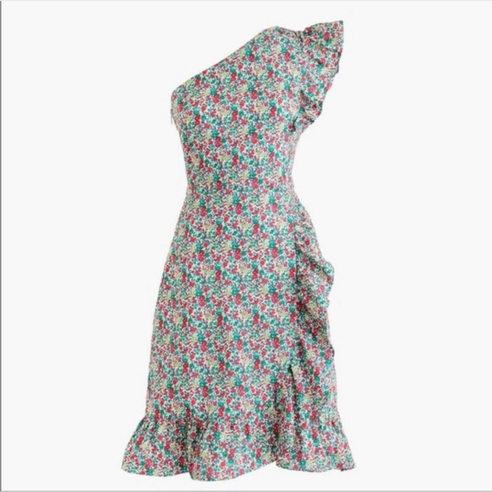 J. Crew One Shoulder Ruffle Floral Mini Dress Size 12